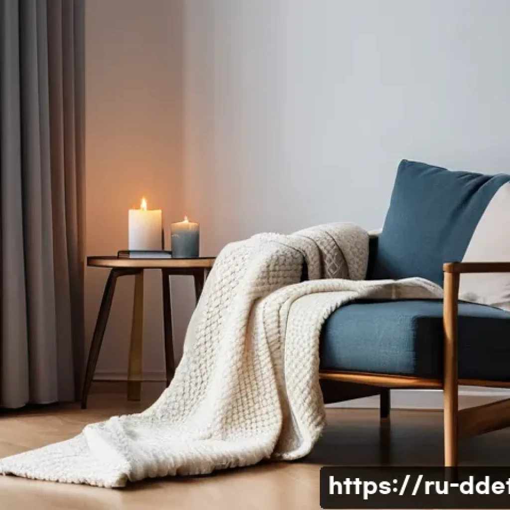 디지털디톡스와 마인드풀니스 실천법 - A cozy reading nook in a modern Russian apartment, featuring a comfortable armchair draped with a so...
