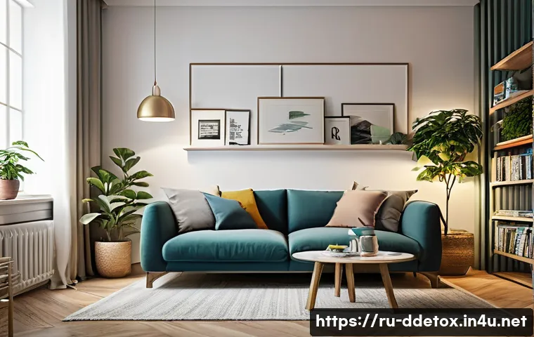 디지털디톡스와 디지털 사용자의 문제 - A cozy, modern living room corner designed as a digital-free relaxation zone for a Russian family, f...