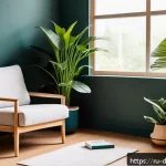 디지털디톡스와 여행 - A cozy, serene indoor corner designed for digital detox: soft warm lighting, a comfortable armchair ...